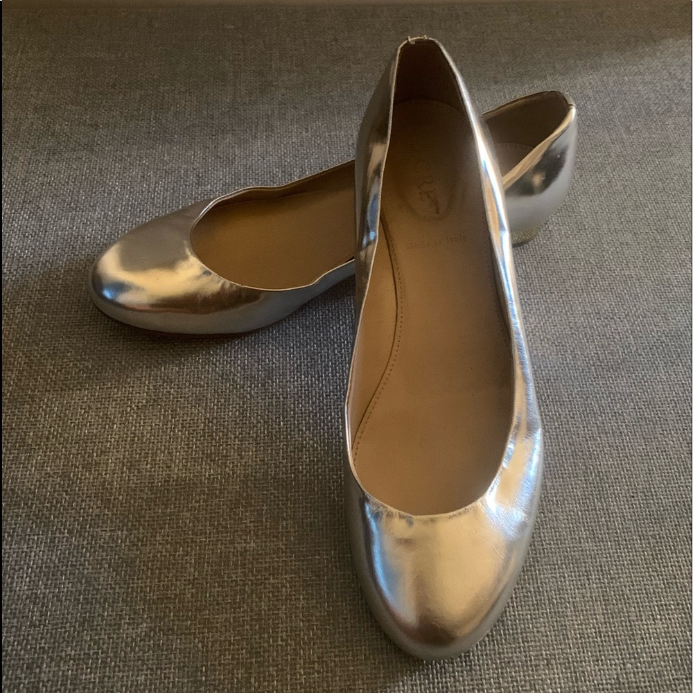 Metallic Silver J Crew Flats